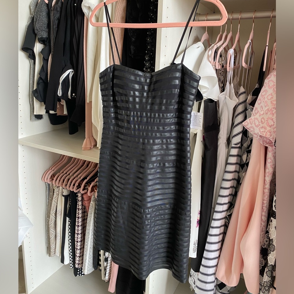 Aidan black faux leather strapless dress. Size 4